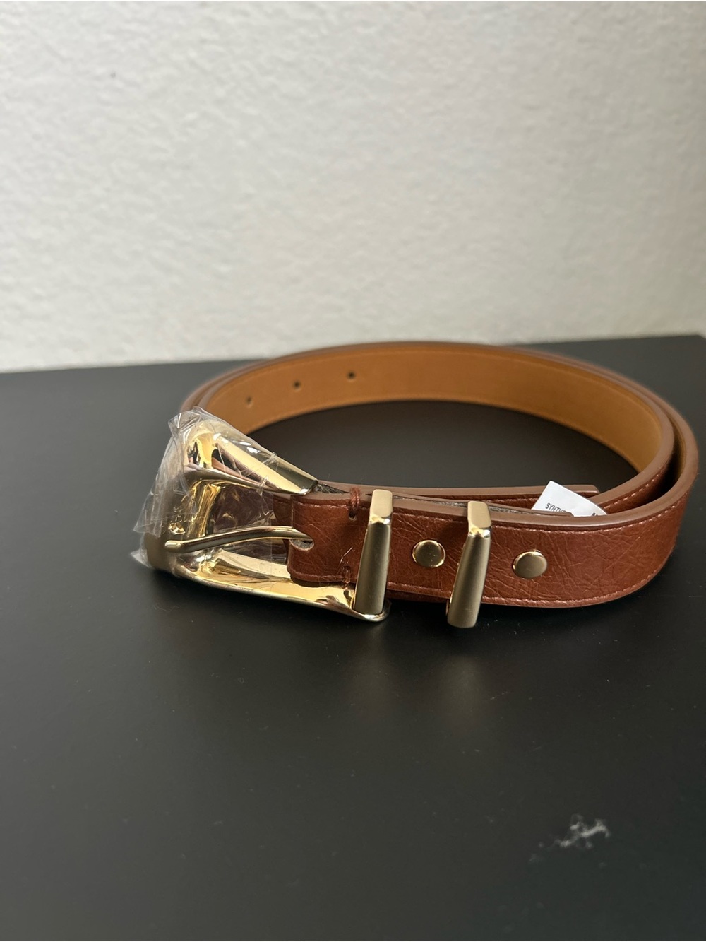 Risantry Women’s Fashion Brown Belt with Gold Buckle Size M